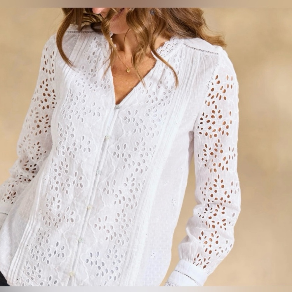 NWT Sundance Valeria‎ Eyelet White Embroidered Ruffle Long Sleeve Shirt Size XXL